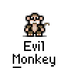 A 3x3 grid of pixel art frames showing an animated 'Evil Monkey' icon with varying poses and expressions, each labeled with the text "Evil Monkey" below it.