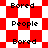Pixelated red and white checkered pattern with alternating text 'Bored' and 'People' in black sans-serif font across multiple arrangements