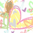 Pixelated icon with yellow central shape, pink border, and scattered green, purple, orange elements on white background.