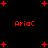 Red pixelated text 'Arioc' appears four times on a black background with scattered red plus signs, each instance positioned differently across the frame.