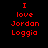 Red pixelated text on black background reads 'I love Jordan Loggia' in two identical vertical