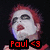 A person with red hair and white face paint appears in four , each displaying different text overlays