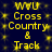 Yellow text on dark blue background with star-like patterns, displaying 'WWU Cross Country & Track' in a