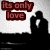 Pixelated icon shows dark red text 'Its only love' over white background with black silhouette of two figures embracing on right.
