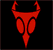 Animated contact sheet showing 12 frames of a red devil-like icon with horns and oval eyes against black background, some frames containing white text characters.