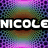 Pixelated image with gradient background showing two large eyes and the word NICOLE in white block letters.