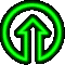 Two green circular icons with upward arrows, one bright green and one dark green, side-by-side on a gray background.