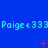 Blue background with repeated cyan text 'Paige<333' and red pixelated symbols changing across frames.