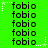 Green background with repeated 'fobio' text in black, surrounded by white and light green star-shaped pixel clusters.