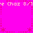 Pixelated pink background with red dotted borders and repeated 'Choz 8/1' text in light yellow, featuring asterisk-like symbols at corners.