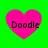 Four pink heart shapes on a bright green background, each containing the word "Doodle" in black pixelated text.