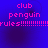Blue background with pink pixelated text reading 'club penguin rules!!!!!!!!!!' in four identical quadrants.