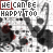 Static image of a repeating pattern featuring stylized rabbit ears with red accents and the text "WE CAN BE HAPPY TOO" in white block letters on a gray background.
