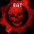 Red gear-shaped icon with a skull inside, displaying text 'EAT' at top left and 'LEAD' at top right in white pixelated font.