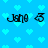 Blue background with light blue heart pattern and four identical black text elements reading "Jono 5" in a