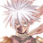 Pixelated static image of a character with spiky white hair and brown clothing against a transparent background.