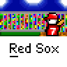 A 4x4 contact sheet of animated frames showing a pixelated Red Sox mascot in various poses with repeated "Red Sox" text and a celebratory banner reading "100 YEARS... THE WAIT IS OVER +".