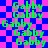 Green text reading 'Gabby' repeated across a blue and pink checkered background with pixelated edges.