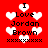 Red background with white heart shapes and black text reading "I Love Jordan Brown" in pixelated font, with repeated heart and text elements arranged in a pattern