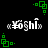 Pixelated green square patterns and white text 'Yoshi' on black background, with green square patterns shifting positions across frames.