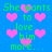Blue background with pink pixelated hearts and green text repeating 'She wants to love him more...' in a pattern