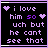 A 6-frame animated contact sheet of pixel art icons with purple text on black backgrounds, each displaying variations of the phrase "i love him so much but he can't see that" with heart symbols.