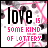 25 pixelated icons with pink and black abstract patterns, displaying sequential text changes from 'love is some kind of lottery' to 'what is underneath its sorry'