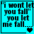Four identical cyan square with black text "i wont let you fall" you let me fall..." and heart symbols in bottom-right corners, each showing different heart animation states