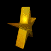 Golden star-shaped icon with a metallic texture, transitioning from a tilted 3D perspective to flat front-facing views