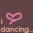 Animated icon with pink heart symbols and text about dancing in underwear, featuring a white briefs graphic on brown background.