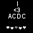 Pixelated black-and-white icon with 'ACDC' text, a '<3' symbol above it, and five star-like shapes below; the third shape from left is gray in one frame while white in another.