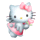 Four Hello Kitty-style character icons with pink, peach, purple, and blue bows holding matching flowers against white backgrounds.