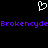 White pixelated heart symbol above purple pixelated text reading 'BrokencydeBrokencyde' on black background.