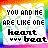 30 identical pixelated icons featuring the text 'YOU AND ME ARE LIKE THE HEART BEAT' with rainbow gradient borders and varied color schemes for each letter