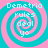 Four identical spiral patterns with alternating pink and cyan colors, each containing text in light cyan letters.