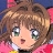 Pixelated anime-style character with brown hair, green eyes, and a pink outfit against a blue background.