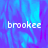 Pixelated text 'brookee' appears in three positions over a blue-purple gradient background with a gray rectangular area on the right.