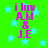 Green background with light blue stars, pink text reading "i luv AM & JE" arranged in four vertical
