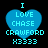 Four identical blue heart-shaped icons with pixelated text reading "I LOVE CHASE CRAWFORD X3333" on a black background, each with slight variations in heart shape and text clarity.