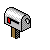 Pixelated white mailbox with red flag on brown post, showing sequential animation of flag and hand movements against gray background.