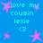 Blue background with pink star shapes and cyan text reading 'i love my cousin lexie <3' in pixelated font.