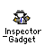 Animated contact sheet of 17 frames showing a pixelated Inspector Gadget character with changing red antenna lines above his head, each frame labeled "Inspector -Gadget" below the icon.