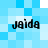 Four identical pixelated text instances of 'jaide' arranged in a on a blue and white checkered background