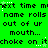 Green background with black pixelated text repeating 'next time m name rolls out of ur mouth... choke on it' and white star-like shapes scattered across the image.