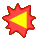 Two red starburst-shaped icons with brown outlines; left icon contains a yellow triangle, right is solid.