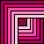 Six square arranged in a , each containing nested geometric shapes with varying pink and magenta hues
