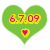 Green heart-shaped icon with yellow-outlined red text reading '6.7.09' and a smaller pink heart symbol below the numbers.