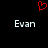 Red pixelated heart symbol above two identical white text labels reading 'Evan' on a black background.