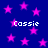 Blue background with pink stars and white text reading 'Cassie' in four locations.