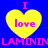 Yellow heart-shaped icons with pink text "I love" on blue background, repeated in a pattern